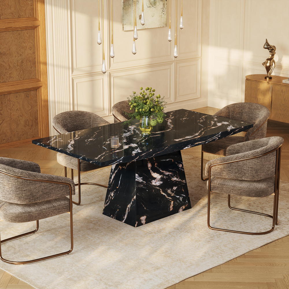 Marble Dining Table, Rectangular Dining Table, Trapezoid Base Dining Table, Marble Dining Table, Luxury dining table, 71" Table