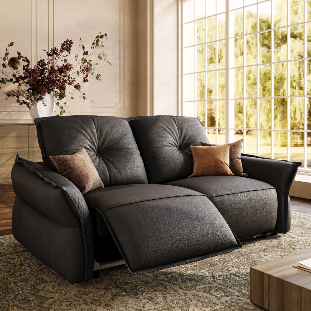 Luxury Top-Grain Leather Power Reclining Sofa with Independently Adjustable Headrests and Footrests, Zero-Wall Design, Wall Hugger Recliner Sofa Living Room ,